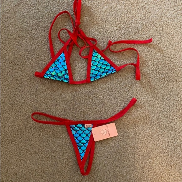 Adiva Swim G String Mermaid Bikini Set Red Poshmark
